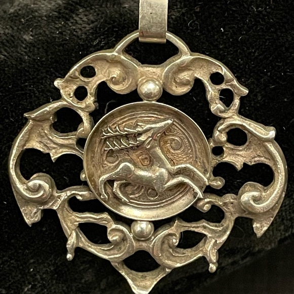 Art Nouveau, Vintage, Gazelle Pendant Necklace, Silver Marked 800 BBS - Picture 2 of 7